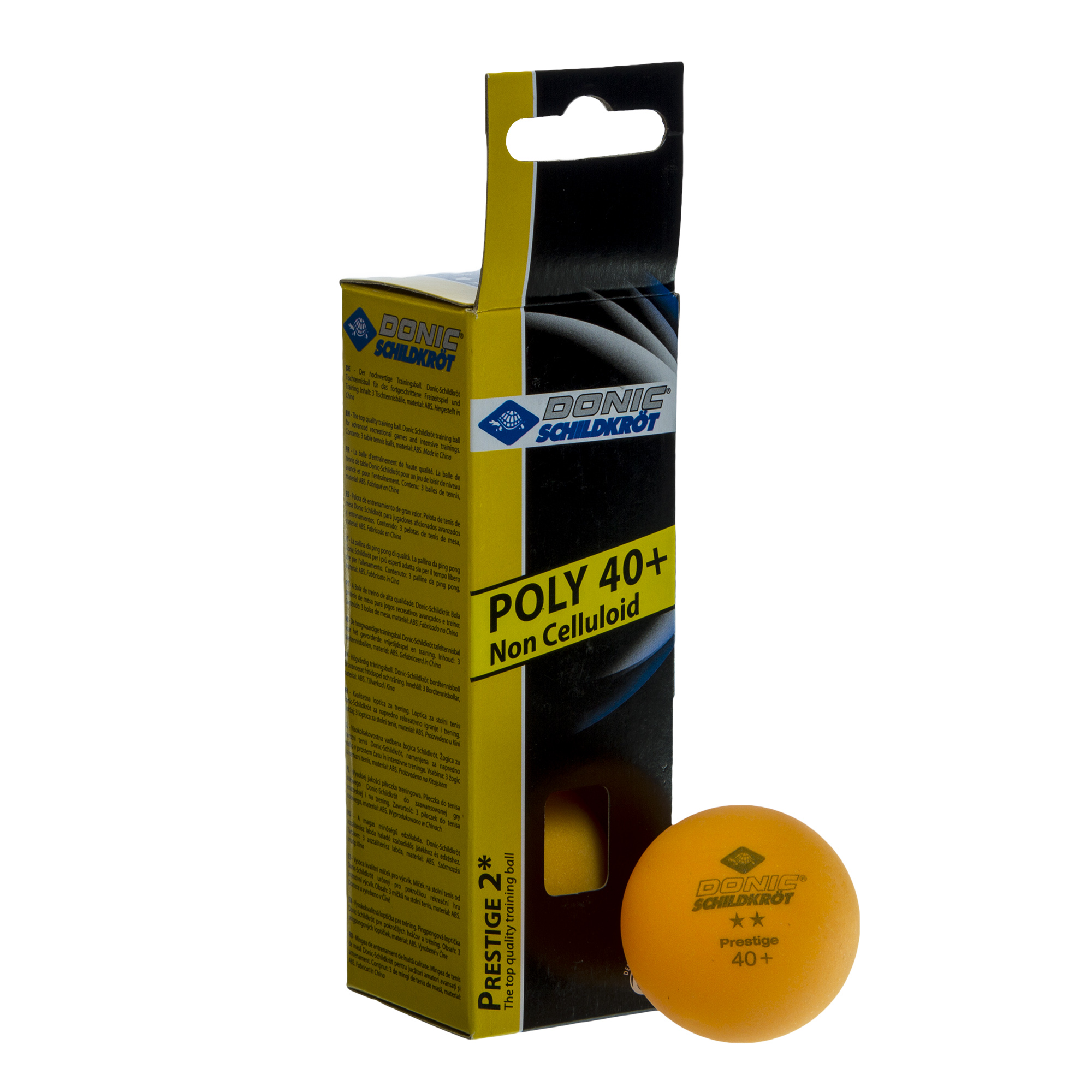 Набор мячей для настольного тенниса 3 штуки DONIC MT-608328 PRESTIGE 2star (пластик, d-40мм, оранжевый) (PT0549)
