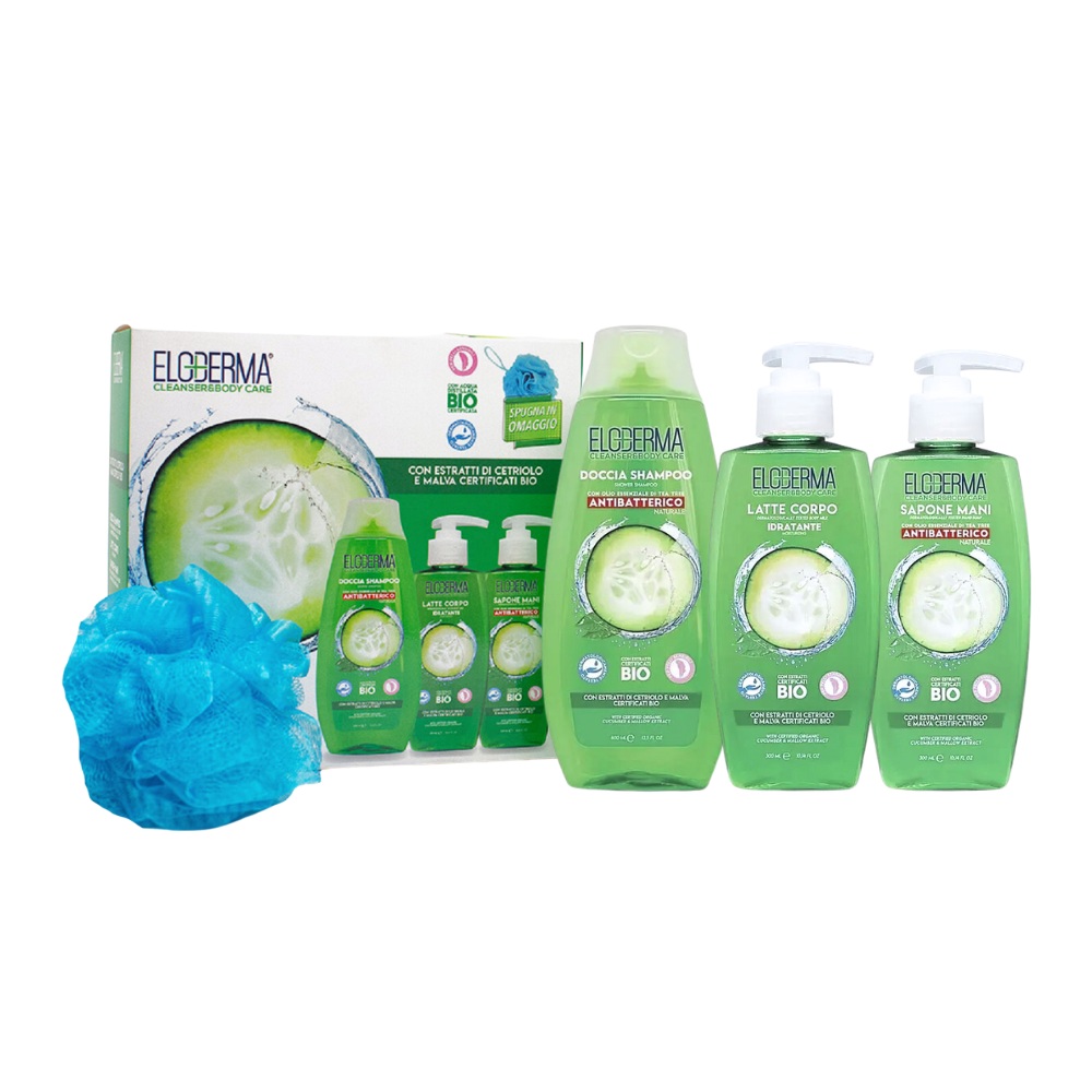Набор подарочный Eloderma Cucumber&Mallow шампунь для волос 400 мл + жидкое мыло 300 мл + молочко для тела