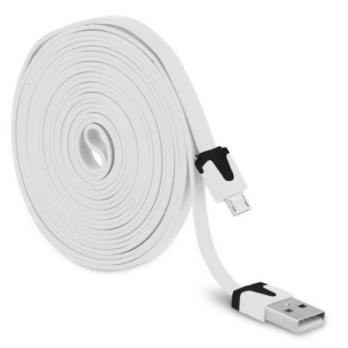Кабель USB - microUSB 1 м flat плоский White (004356)