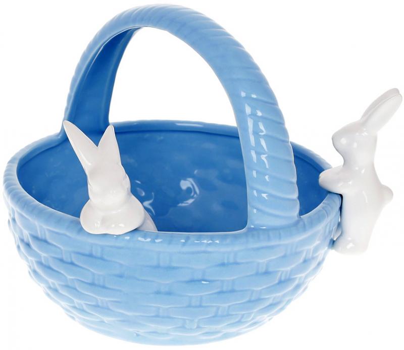 Конфетница-кашпо декоративный Зайки в корзинке 22х19х17см Blue BonaDi