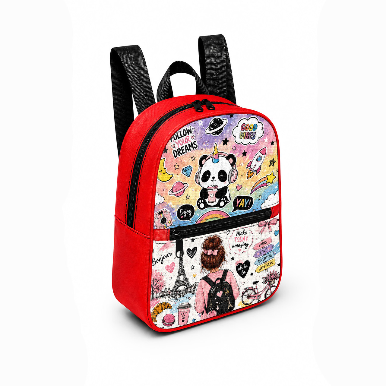Міні-рюкзак для дівчинки Kawaii Panda 28×24×10 см, червоний