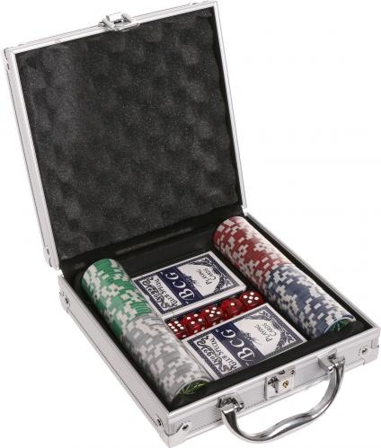Набір для гри в покер в алюмінієвому кейсі 100 фішок дві колоди карт Kronos Toys TEXAS HOLDEM