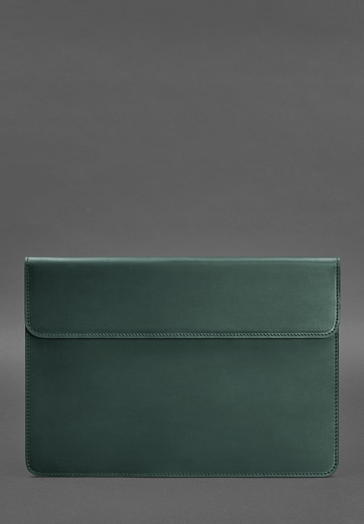 Шкіряний чохол-конверт на магнітах для MacBook 14 Зелений Crazy Horse BlankNote