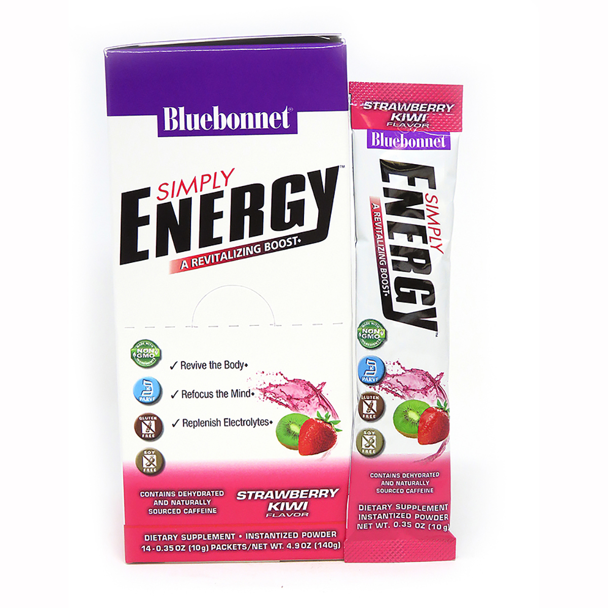 Енергетичний напій у порошку Bluebonnet Nutrition Simply Energy Grape Смак Полуниці та Ківі 14 пакетиків по 10 г