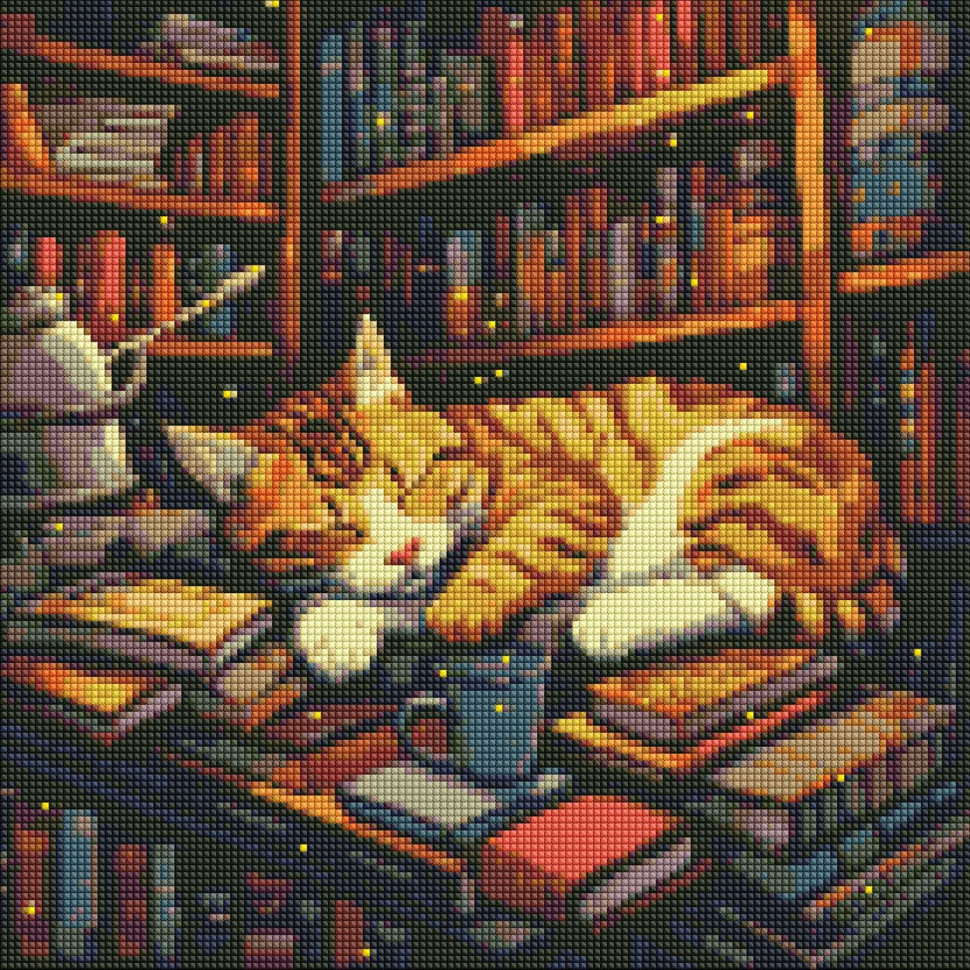 Алмазная мозаика "Пушистый книголюб" ©art_selena_ua Идейка AMO7648 40х40 см