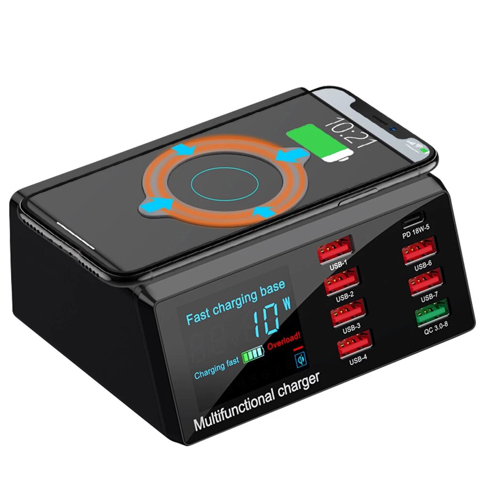 Мультизарядное устройство с беспроводной зарядкой Digital Lion MCS-X9, на 8 USB, 100W