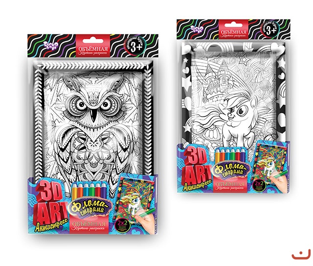 3D ART Антистресс раскраска фломастерами №1 2 в 1 Dankotoys (3DA-01-01)