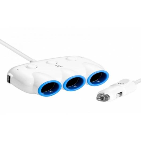 Автомобільний розгалужувач трійник UTM з 12/24V USB Білий