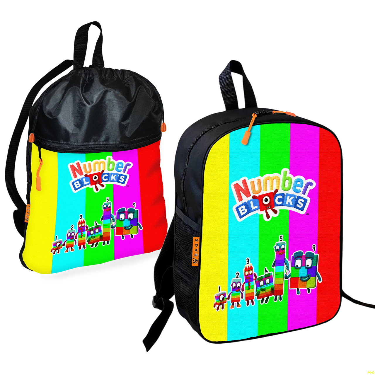 Дитячий шкільний рюкзак з сумкою для взуття Numberblocks, 36×27 см, 2 шт