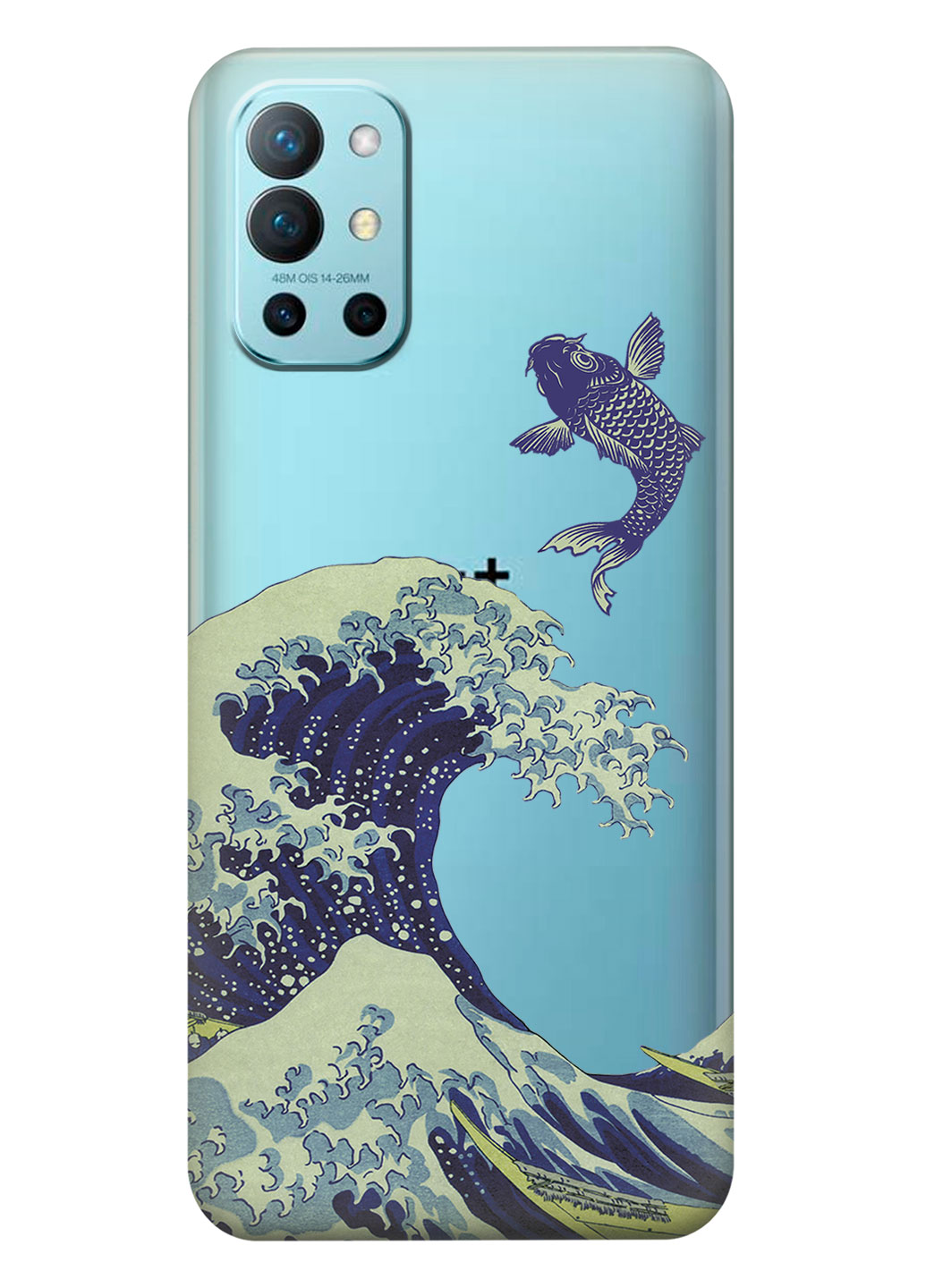 Прозрачный силиконовый чехол iSwag для OnePlus 9R с рисунком - Большая волна в Канагаве (KS14750)