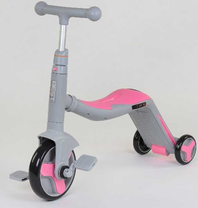 Самокат 3в1 Best Scooter з PU колесами + світло та 8 мелодій Grey/Pink (90793)