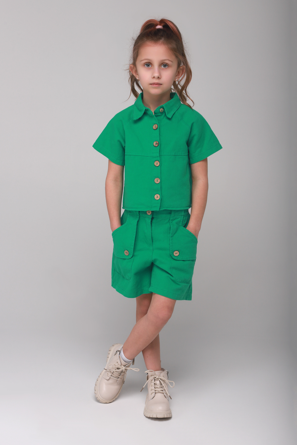 Костюм для девочки (рубашка+шорты) Cemix 4222-2 134 см Зеленый (2000989429135)