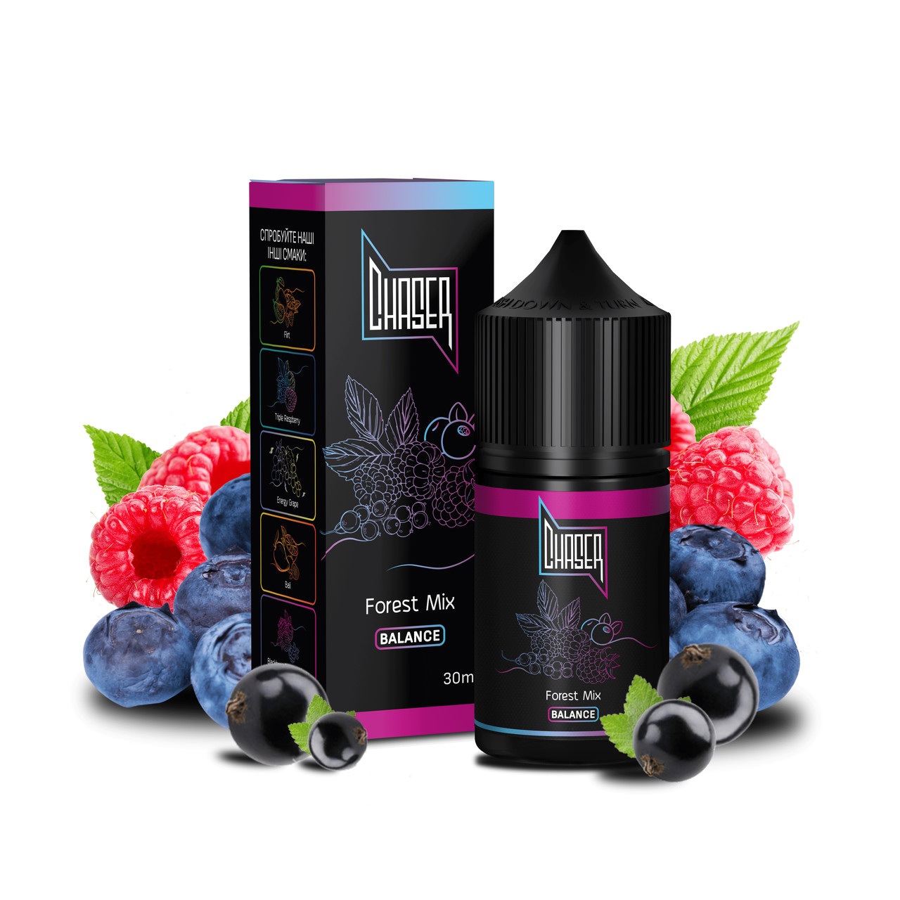 Солевая жидкость для вейпа CHASER Black Balance: FOREST MIX 30 ml 50 mg Черника малина смородина (15286-hbr)