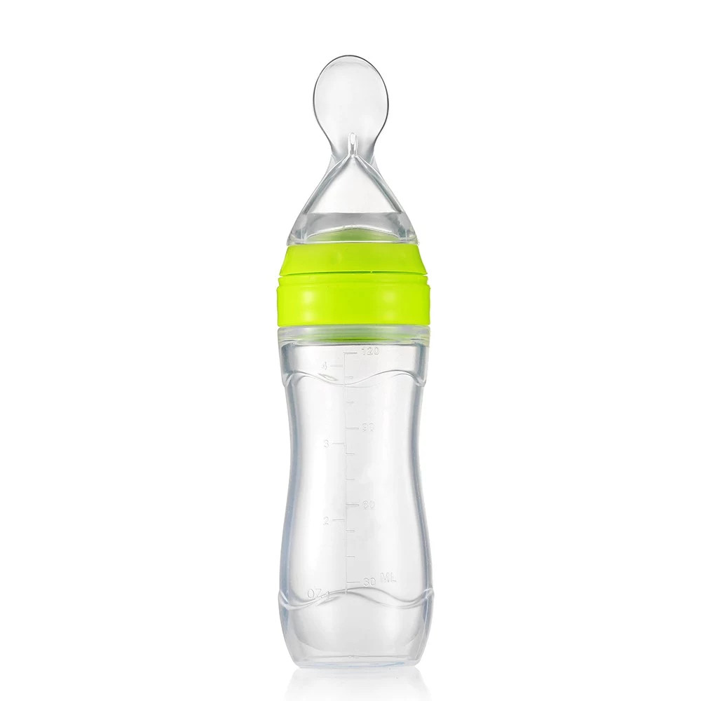 Бутылочка для кормления SUNROZ силиконовая с ложечкой и колпаком 120 мл Зеленый (SUN1391)
