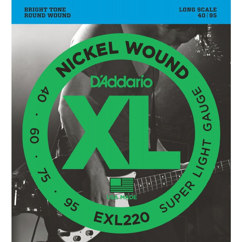 Струни для бас-гітари D'Addario EXL220 Nickel Wound Super Light 4-String Bass 40/95