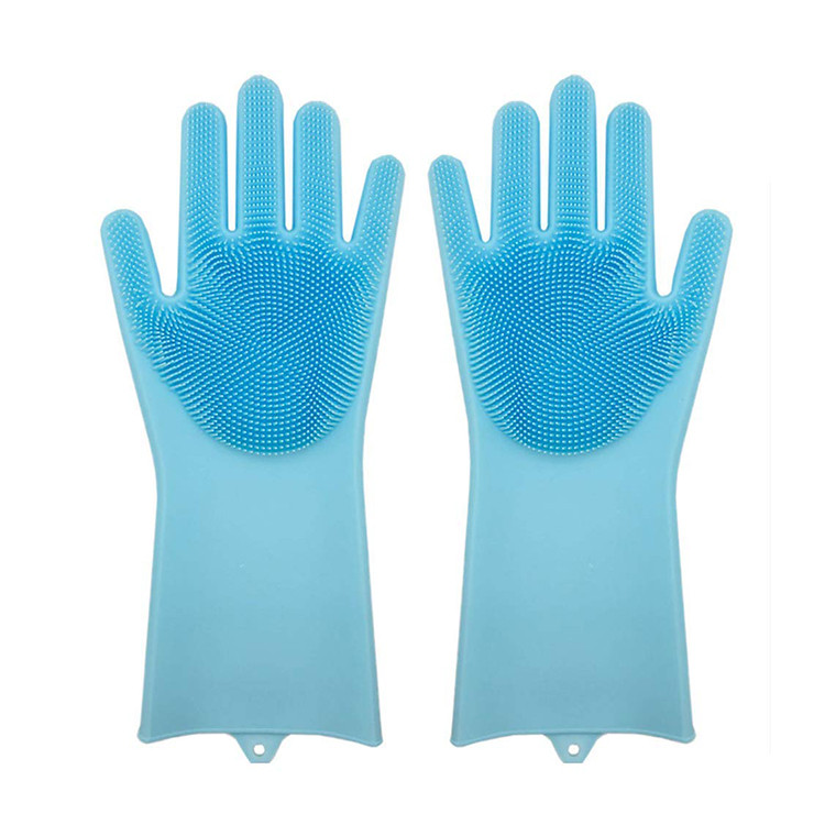 Силіконові рукавиці SUNROZ для миття посуду зі щіточкою Блакитний (SUN2569)