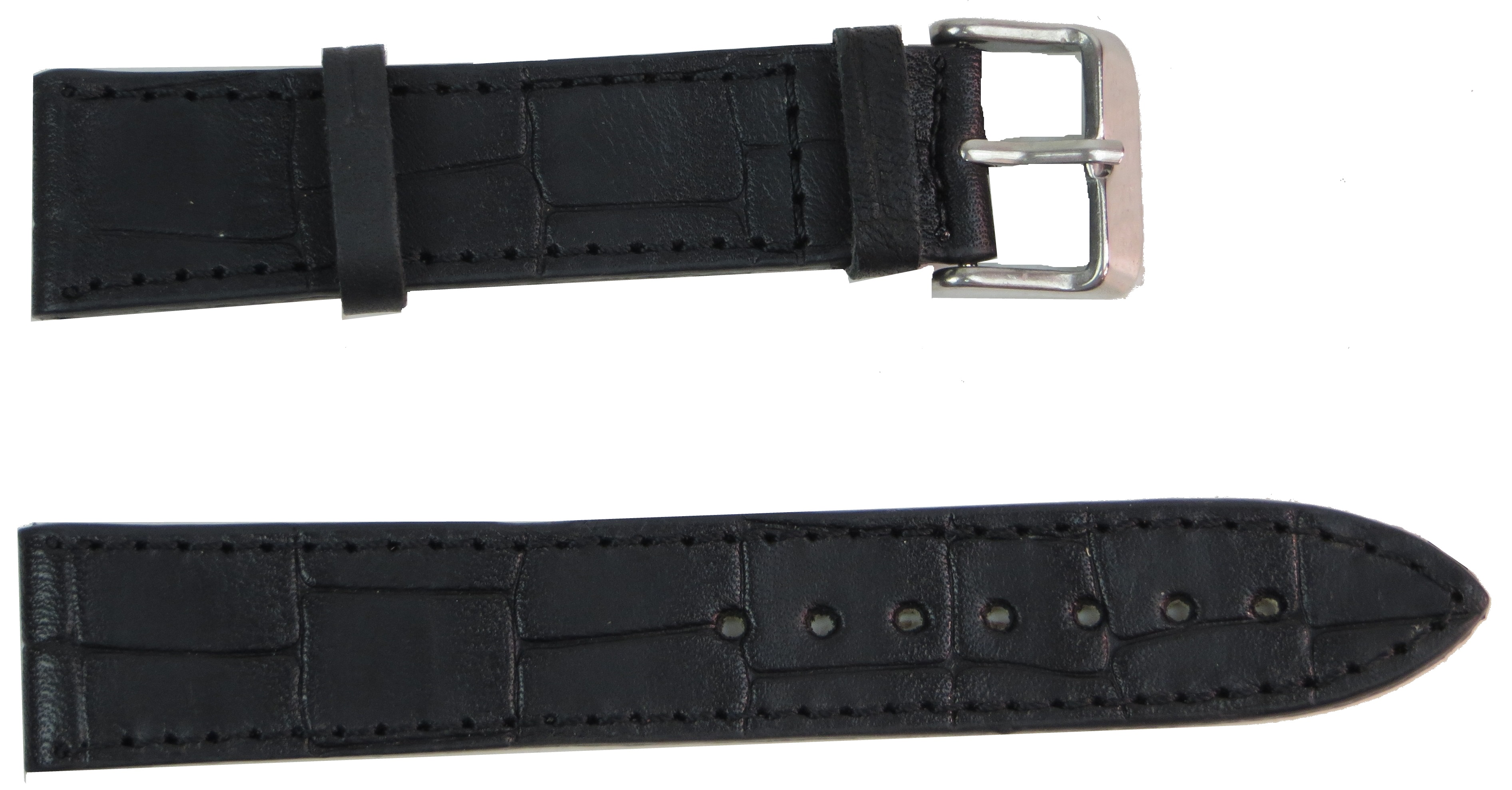 Ремешок для часов кожаный под крокодила Mykhail Ikhtyar ширина 24 мм Черный (S24-618S black)