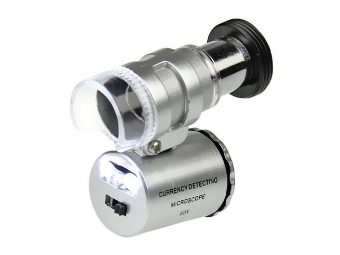 Кишеньковий мікроскоп Digital MG 9882 60X з LED та ультрафіолетовим підсвічуванням Сріблястий (20053100203)