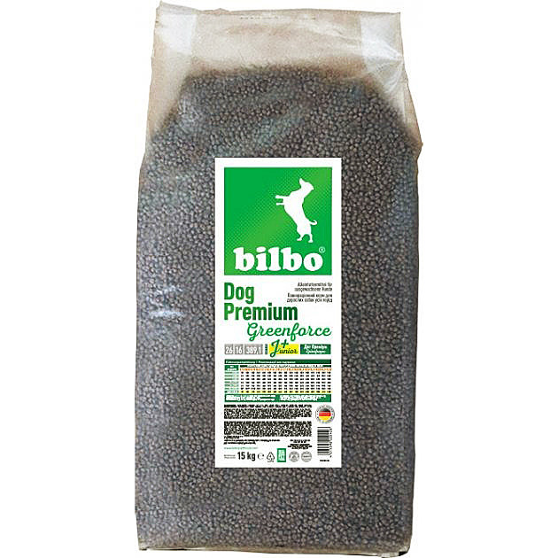 Сухой полнорационный корм для взрослых собак и щенков Bilbo Dog Premium Greenforce 26/16 15 кг