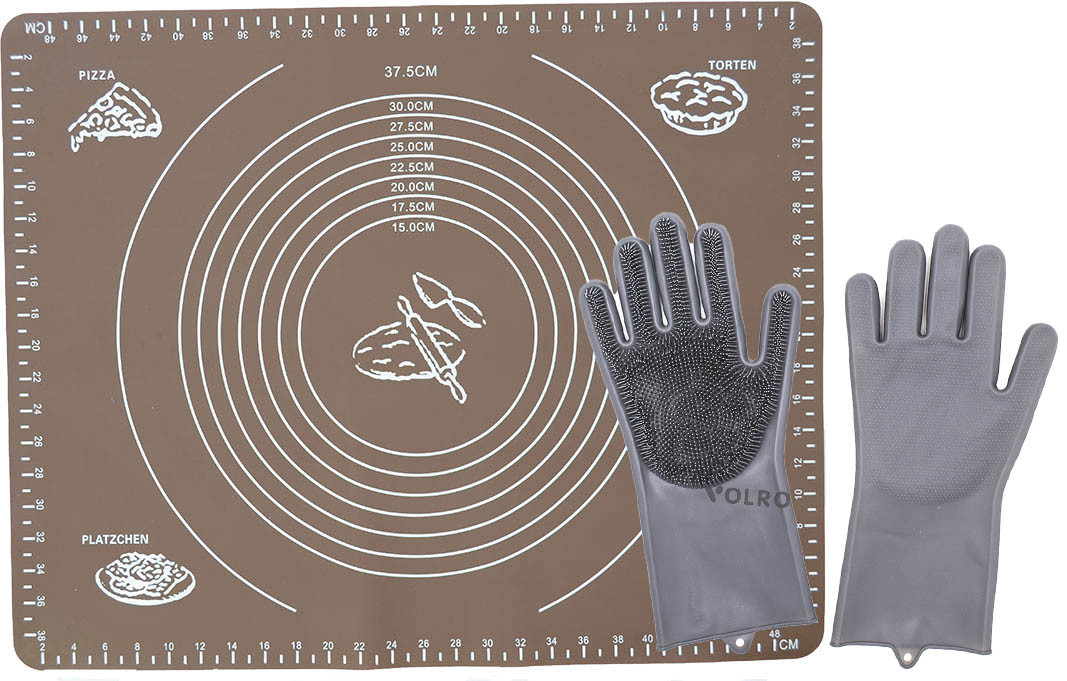 Набор Силиконовый антипригарный коврик 50x40 см Коричневый и Силиконовые перчатки (vol-1012)