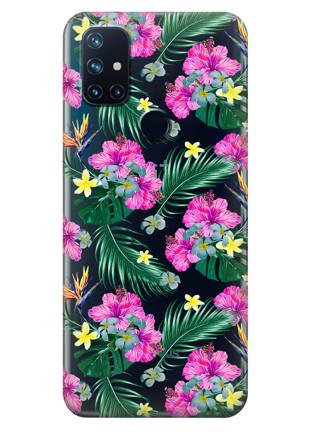 Прозрачный силиконовый чехол iSwag для OnePlus Nord N10 с рисунком - Тропические цветы (KS14754)