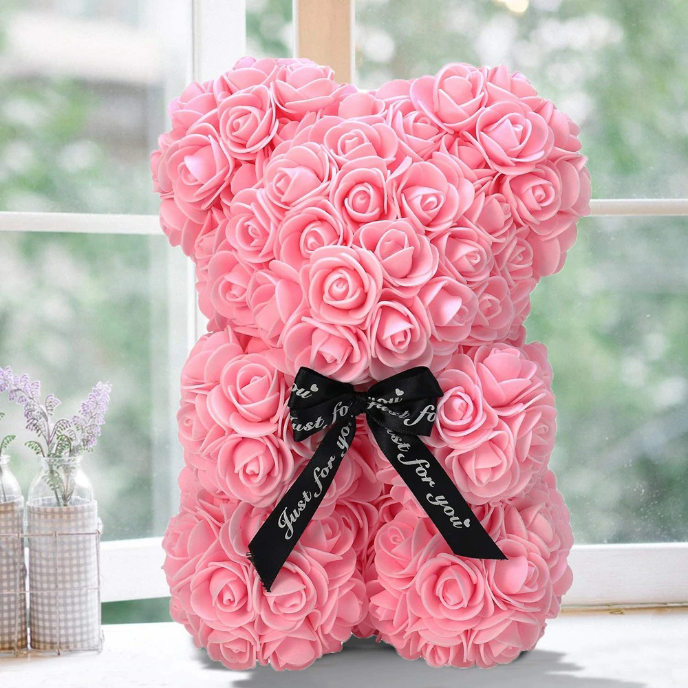 Ведмедик з троянд 25 см у подарунковій коробці 3D Teddy Flower Оригінальний подарунок дівчині у подарунковій упаковці Світло-рожевий