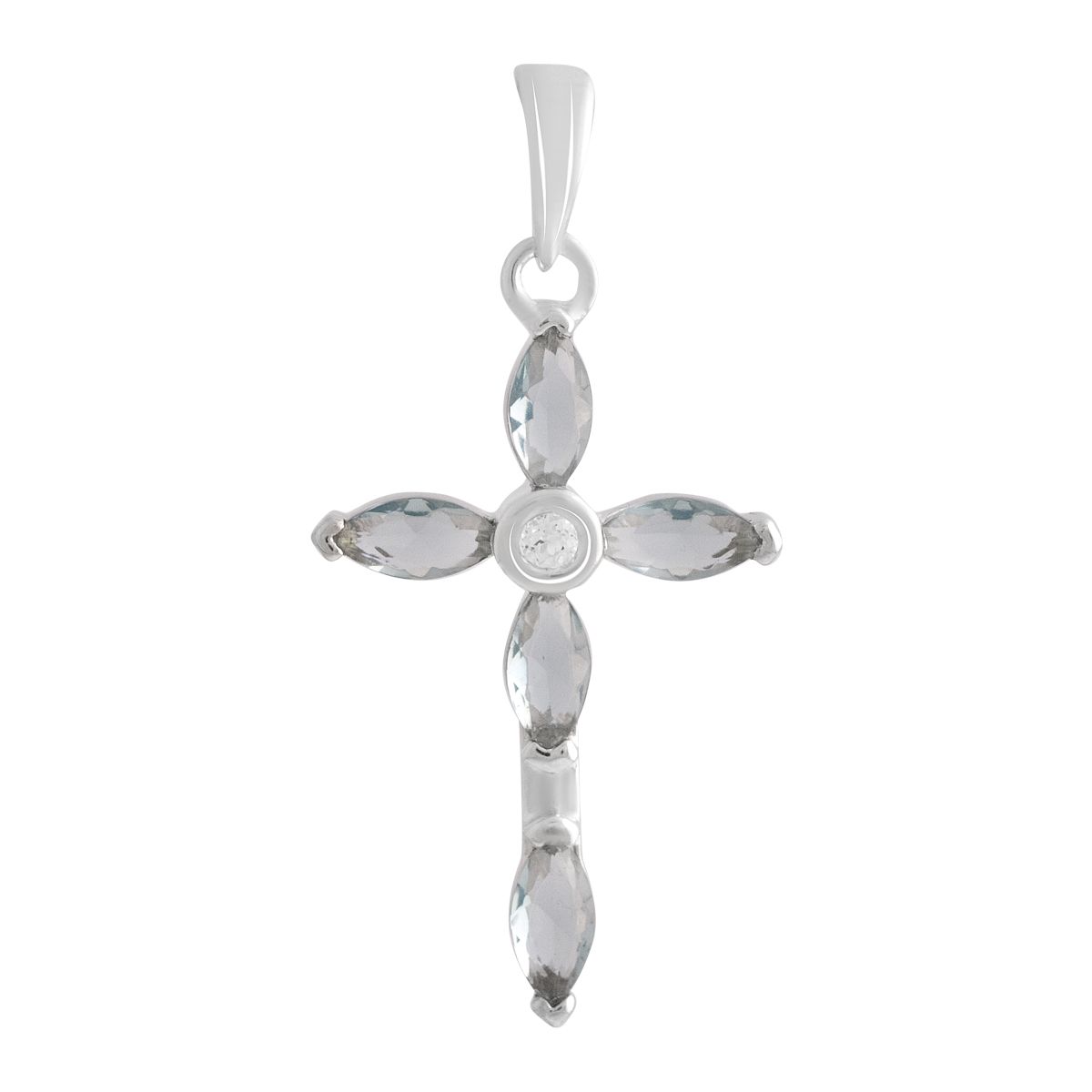 Серебряный крестик SilverBreeze с топазом Лондон Блю 2.529ct фианитами (2140993)