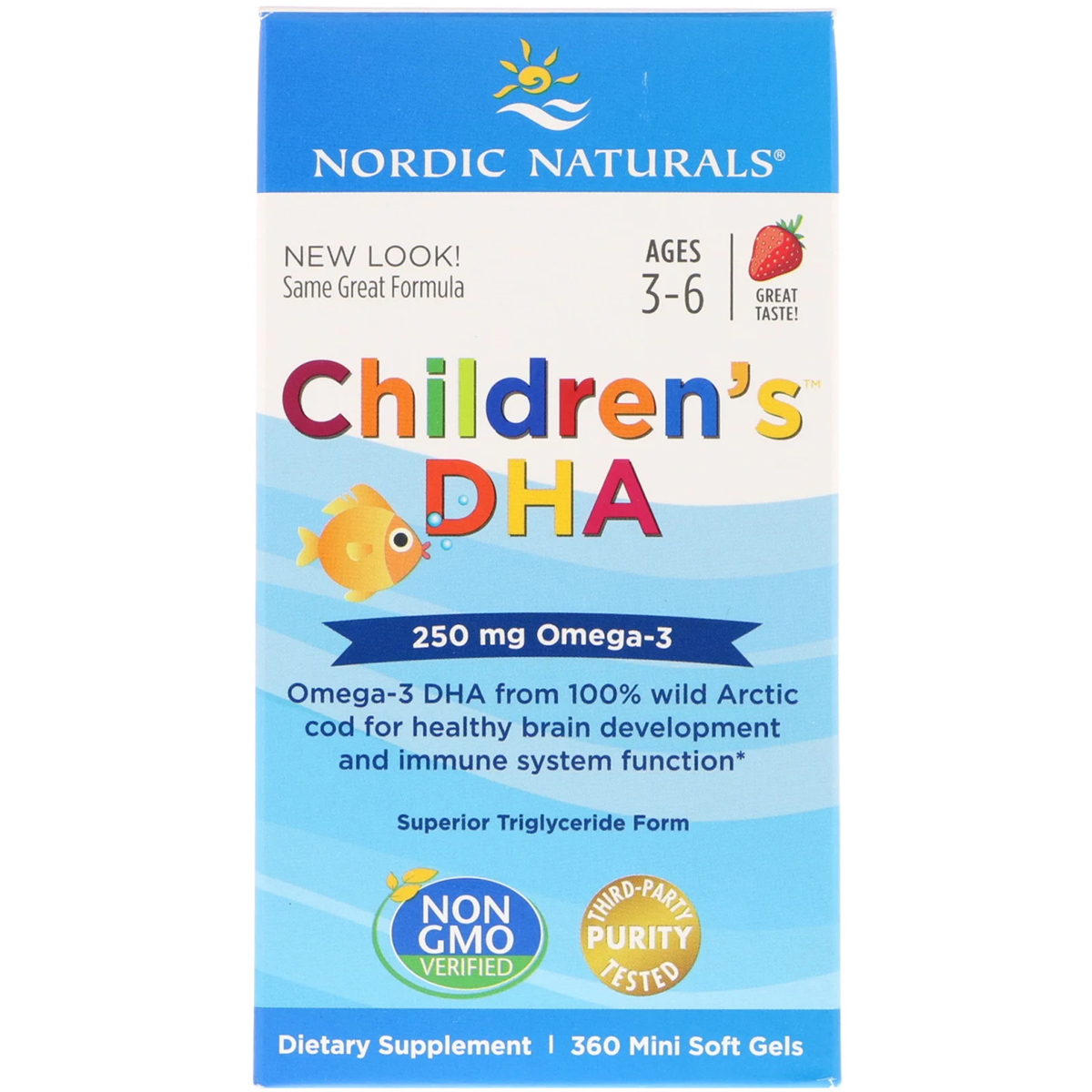 Рыбий жир (ДГК) для детей Nordic Naturals Children's DHA 3-6 лет 250 мг Вкус Клубники 360 мини капсул