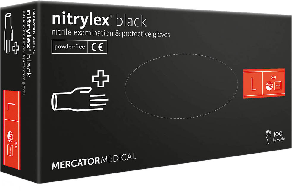 Рукавички нітрилові неопудрені чорні Mercator Medical NITRYLEX BLACK L 100 шт Чорні