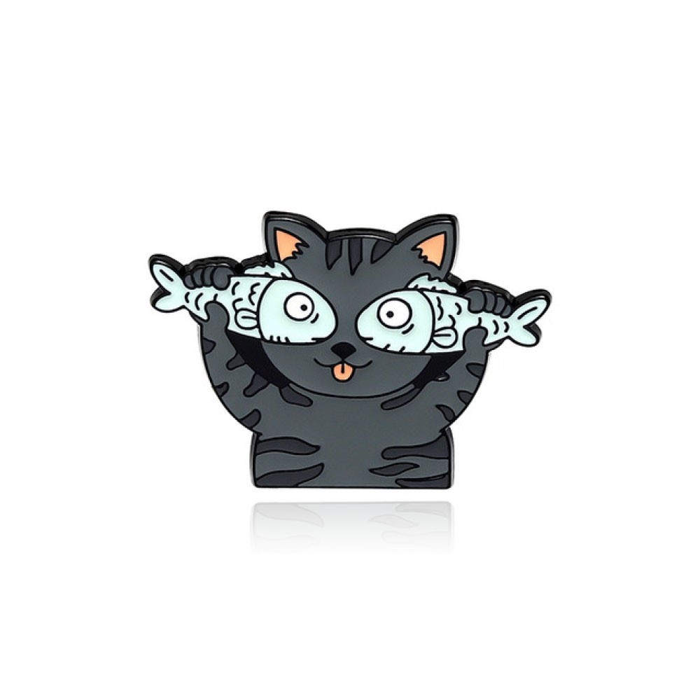 Значок BROCHE Кот с рыбками серый BRGV111511