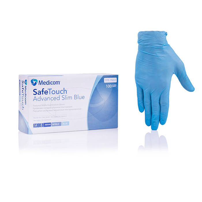 Нітрилові рукавички Medicom SafeTouch Advanced Slim Blue 4г/м 100шт/уп (MedicomMBlue)