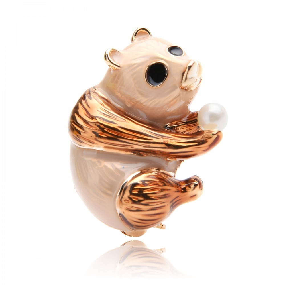 Брошь BROCHE Панда с бусиной коричневая BRSF111096