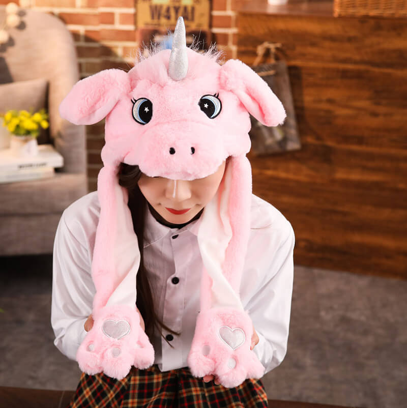 Шапка Kigurumba Единорог New с хлопающими ушами и подсветкой One Size Розовый (1000004)
