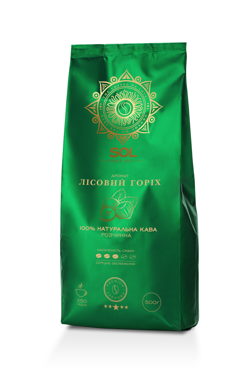 Кофе растворимый ароматизированный SOL Лесной орех 500 г