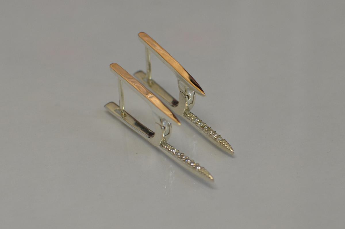 Серебряные серьги Sil с золотыми вставками 127s Золотистый (Sil-815)