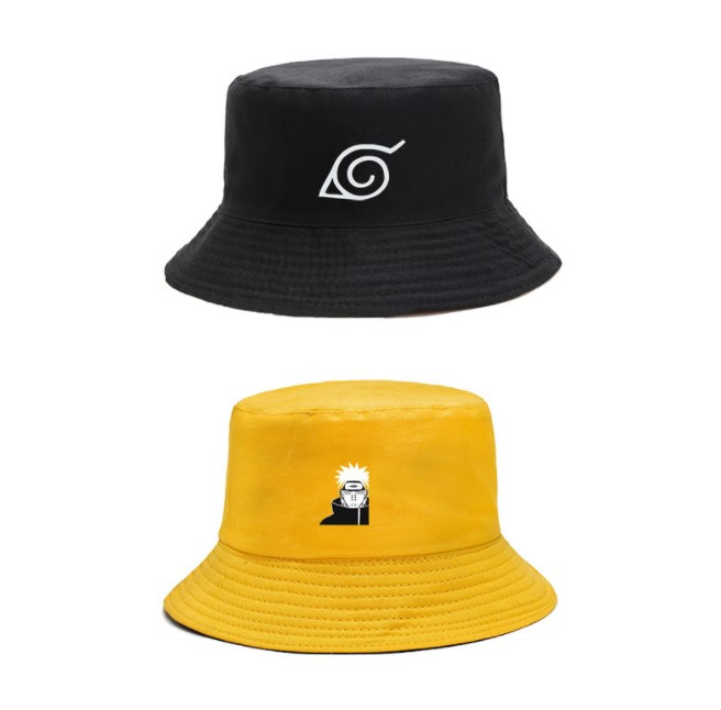 Панама Jsstore Наруто Знак/Фото Аниме двухсторонняя Черная Желтая 56-58 см