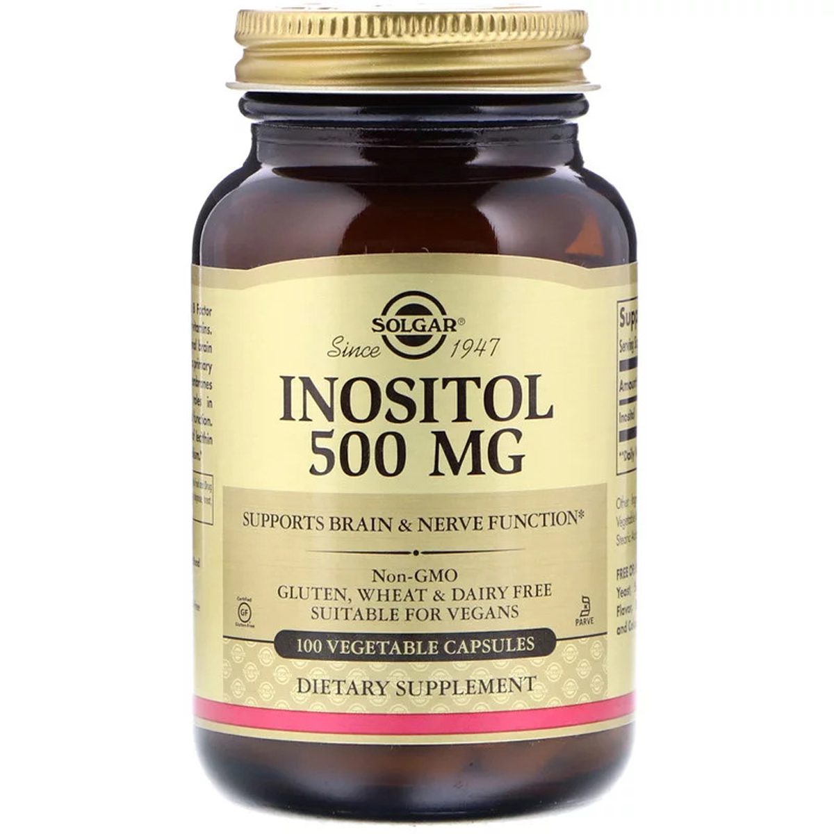 Инозитол (В8), Inositol, Solgar, 500 мг, 100 вегетарианских капсул