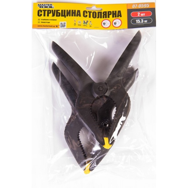 Струбцина столярная тип A MASTERTOOL GM 200 мм ширина захвата 95мм сила зажатия 15.3 Кг набор 2шт. 07-0595