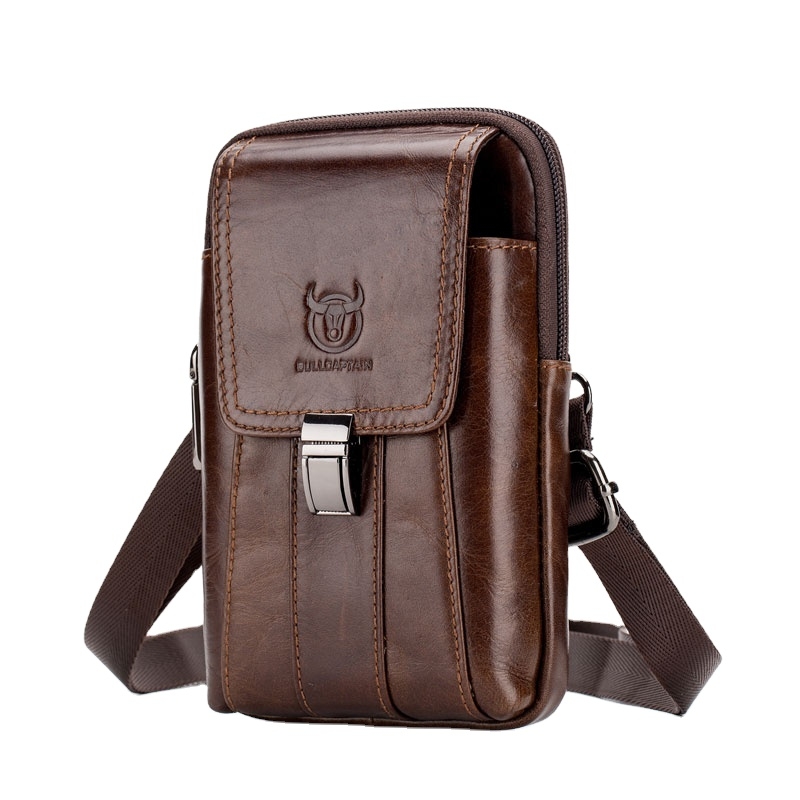Напоясная сумка с ремешком на плечо T0073 BULL коричневая