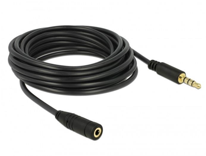 Кабель аудіо-подовжувач Delock Jack 3.5mm 4pin M/F 5.0m AWG24 AUX Gold чорний (70.08.4669)