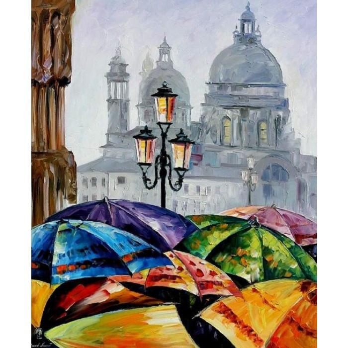 Картина за номерами Ідейка Яскраві парасольки. Леонід Афремов 40х50см KHO2136