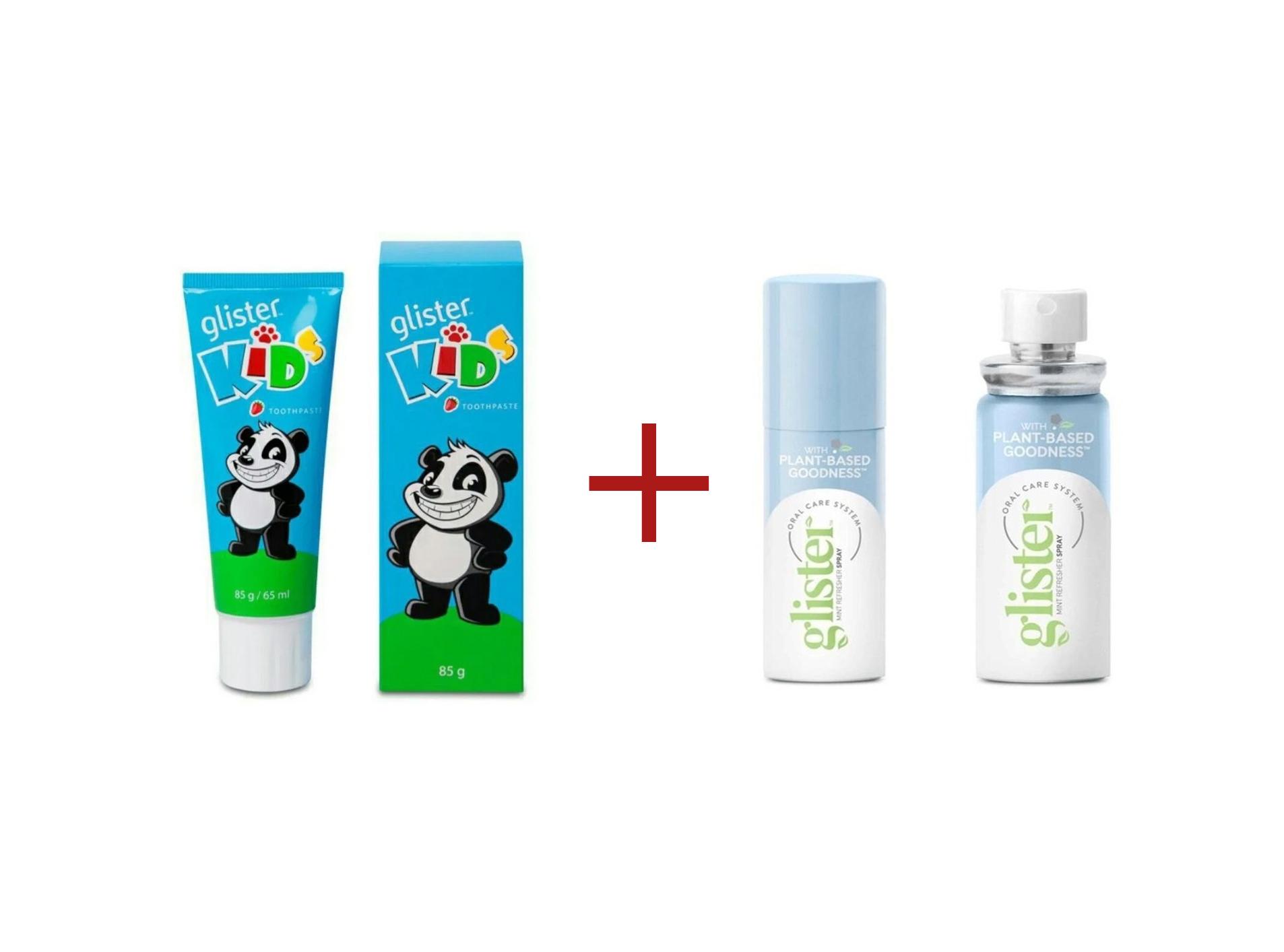 Набор детская зубная паста Amway Glister Kids 65 мл и Спрей-освежитель полости рта Amway Glister Mint 14 мл
