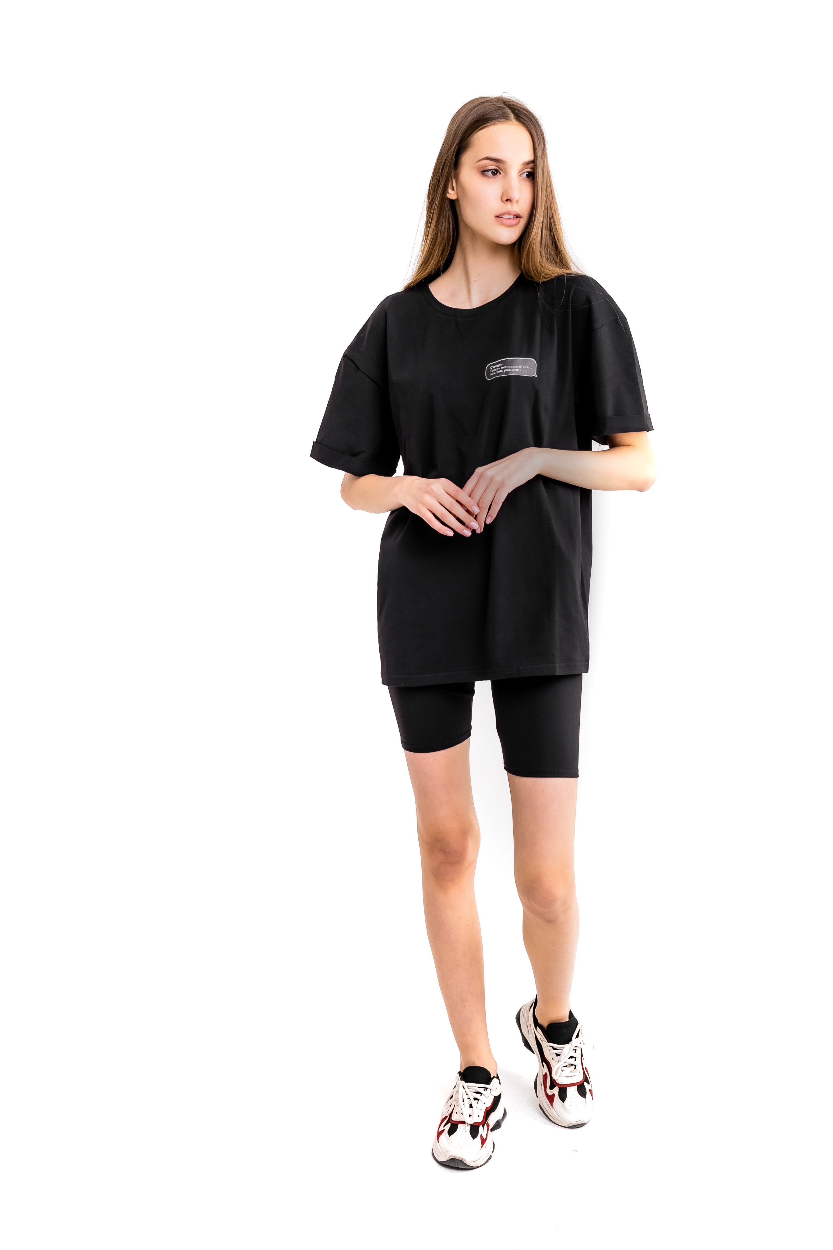 Женский костюм футболка "Смотри" + шорты Comfort  S-M Чёрный (1617019269 )