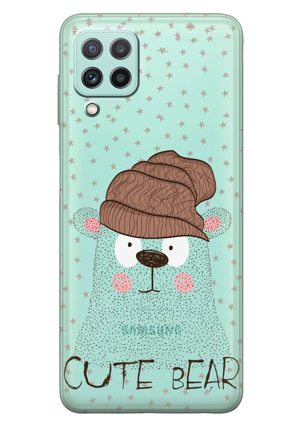 Прозрачный силиконовый чехол iSwag для Samsung Galaxy A22 с рисунком - Медведь (KS15059)