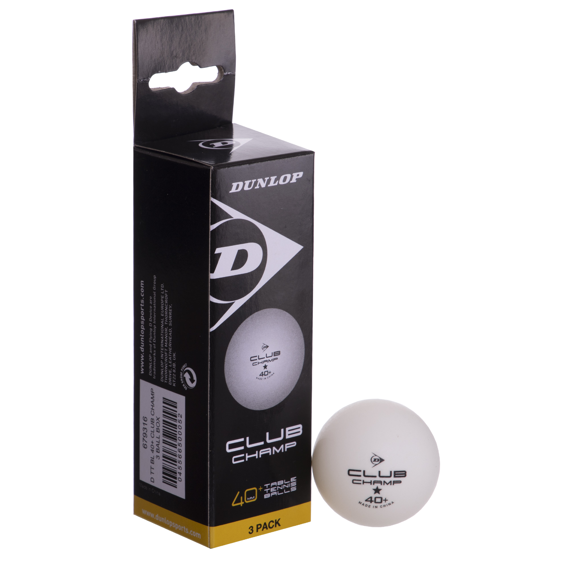 Набор мячей для настольного тенниса DUNLOP CLUB CHAMP 40+ MT-679316 3шт Белый