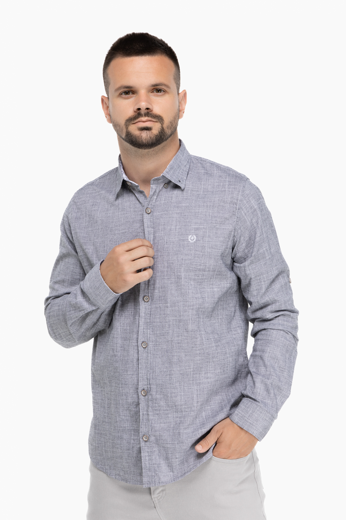 Рубашка однотонная мужская MCL 32602 L Серый (2000989744023)