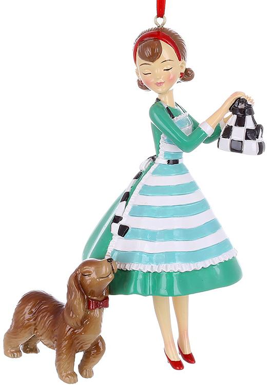 Елочная игрушка BonaDi Girl and spaniel 10х7х15 см Разноцветный DP232143