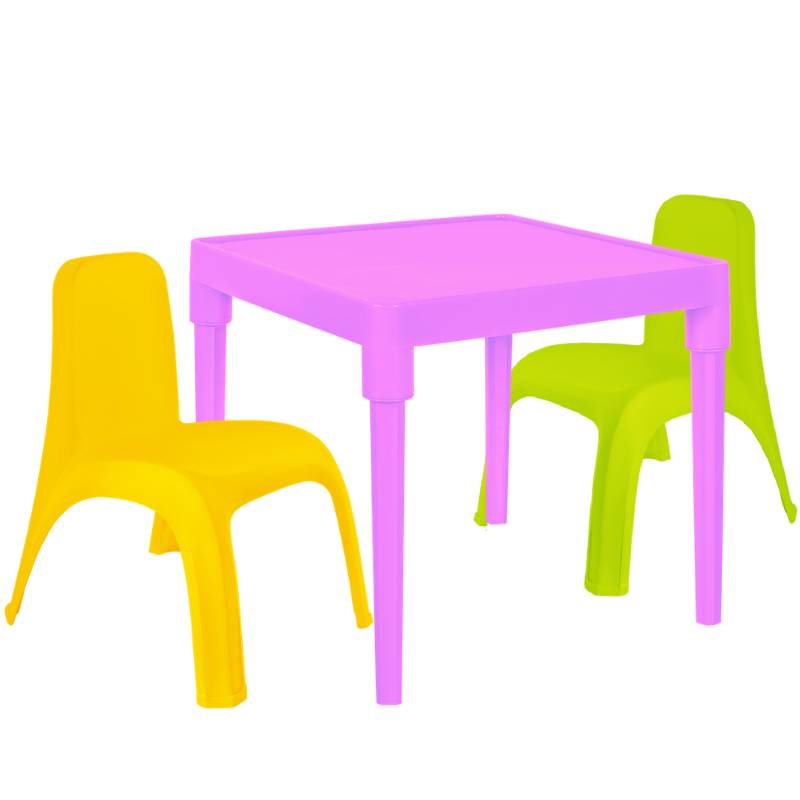 Детский стол для творчества + 2 стула Разноцветные (18-100-29)