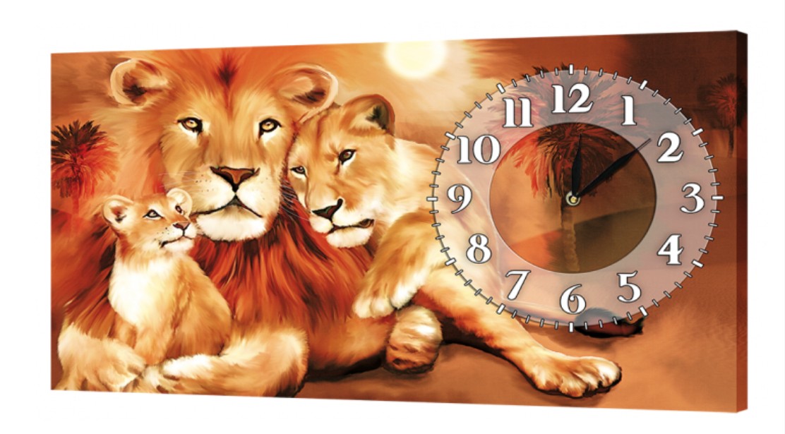 Настенные часы ProfART на холсте 30 x 53 см Семья тигра (K-389_S)