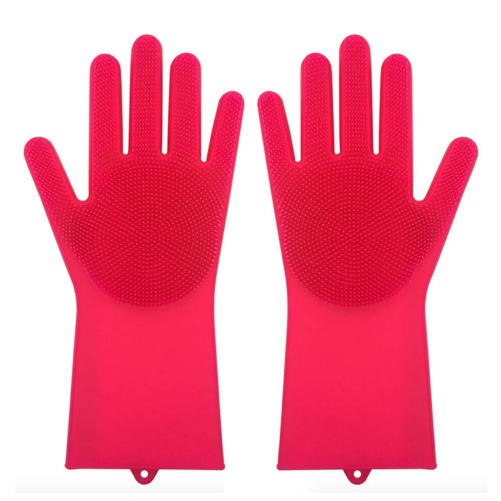 Силіконові рукавиці SUNROZ для миття посуду зі щіточкою Червоний (SUN2571)